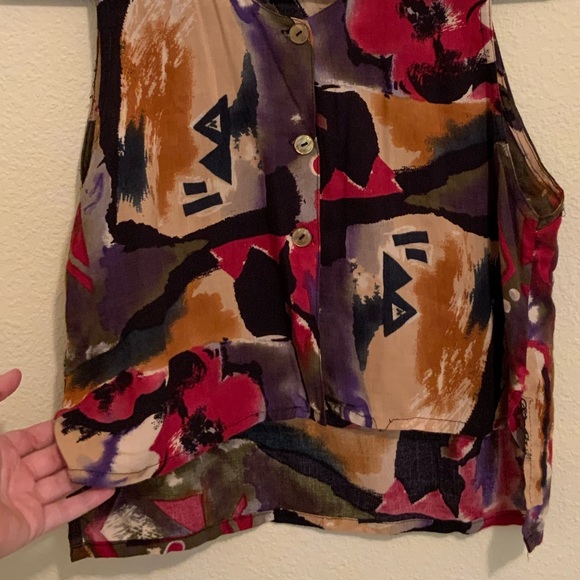 Vintage Funky print handmade High low tank top - Picture 3 of 5